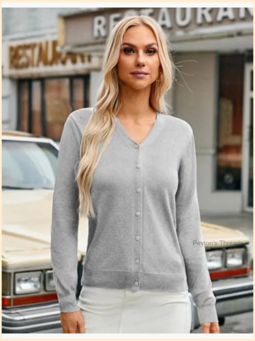 Long Sleeve Button Down V-Neck Sweater Knit Cardigan